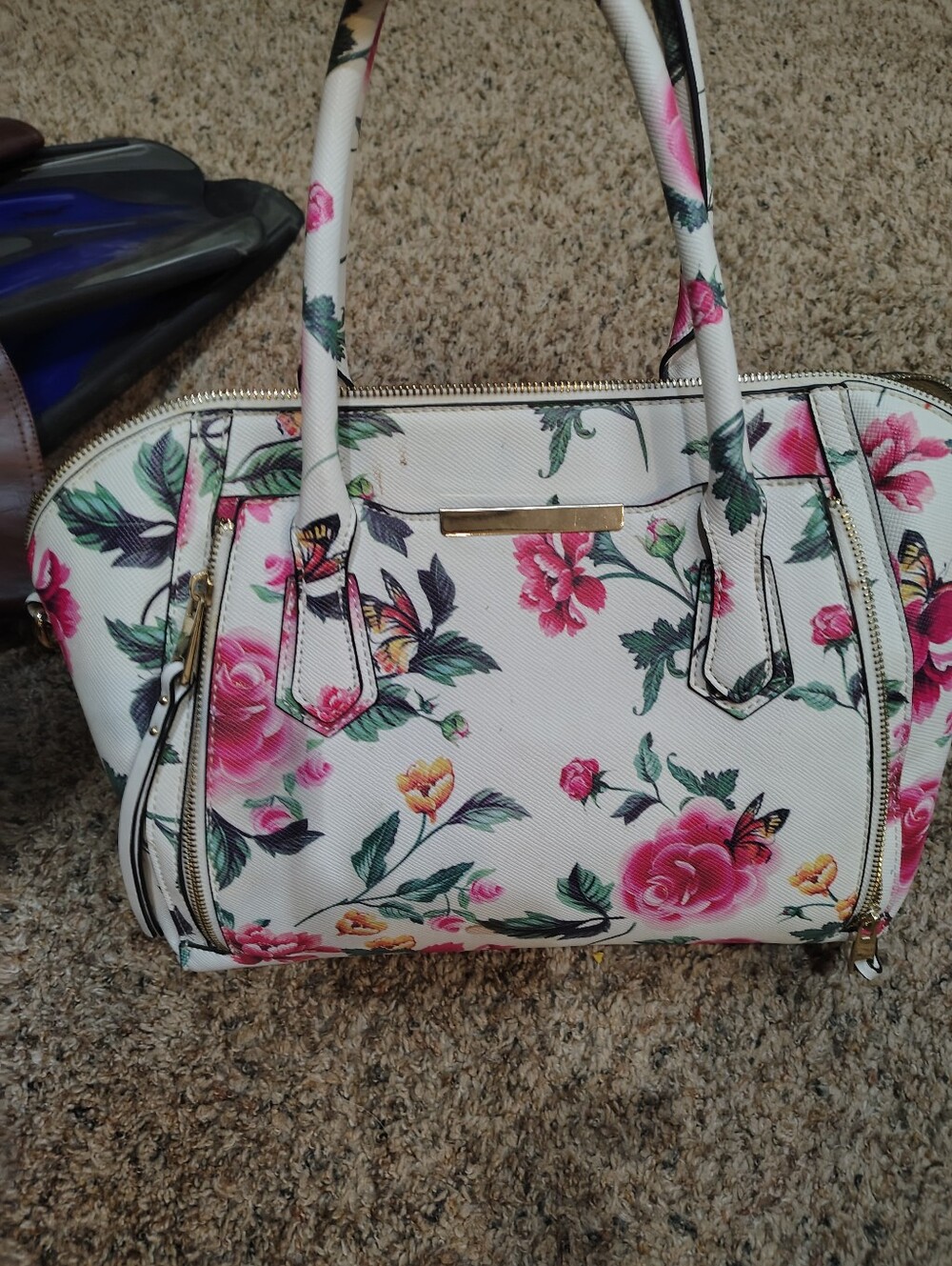 Floral White & Pink Satchel Handbag
